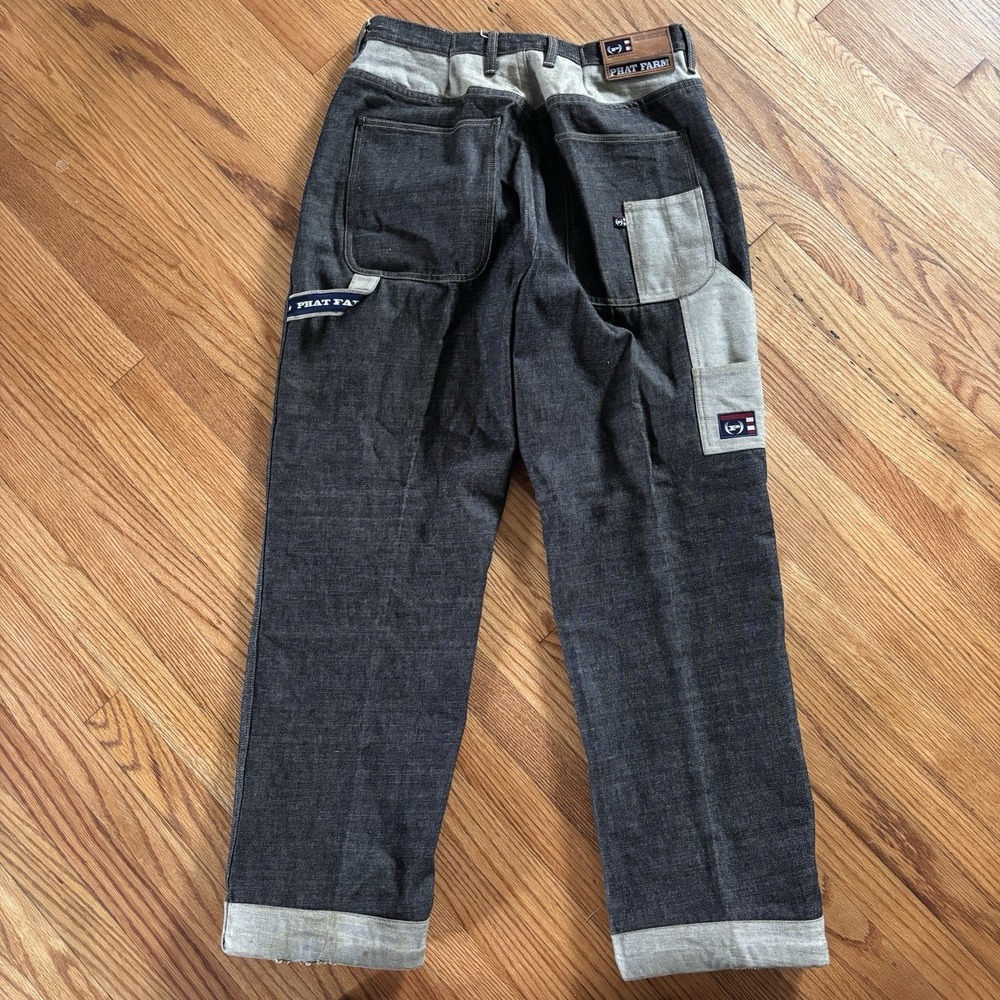 Vintage Phat Farm Black Carpenter Baggy Jeans 36x34 Hip Hop Style Tapered 34x34 - Picture 1 of 10